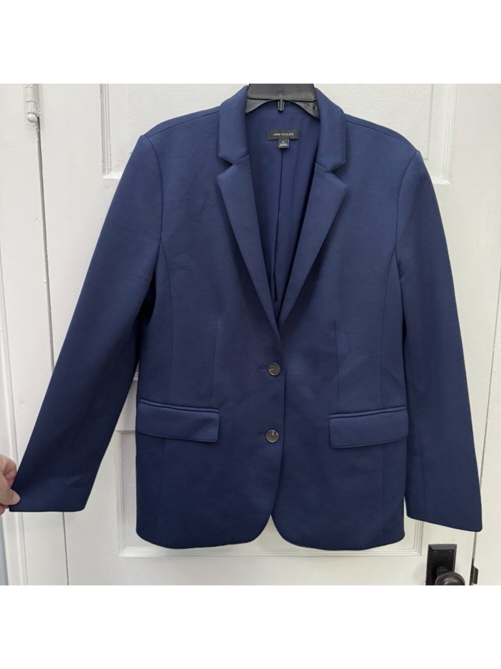 Ann Taylor Women’s Navy Blue Stretch Two Button Blazer Jacket Size 14